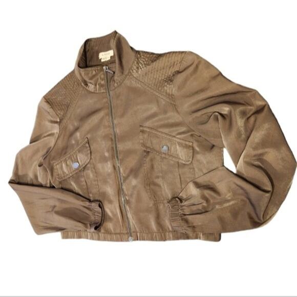 A. Moss Cropped Green Moto Jacket Lightweight Small - Picture 5 of 8